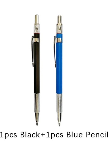 2.0mm Mekanik Kalem Seti 2b Sanat Eskiz Taslak Çizim Yazma Üretim Malzemeleri 1black ve 1blue Pen Için Siyah Kurşun Doldurma (Yurt Dışından)