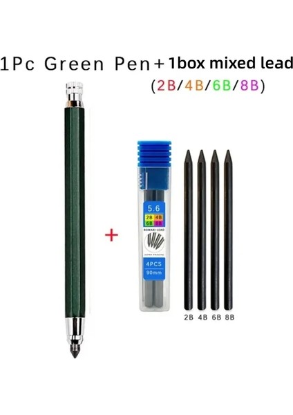 5.6mm Metal Çizim Kalem 2b 4b 6b 8b Kurşun Set Profesyonel Sanat Eskiz Mekanik Kalem Kawaii Kırtasiye (1 Kalem+1lead) Siyah Set (Yurt Dışından)