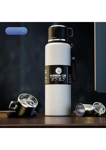 Gianxi Termos Taşınabilir Paslanmaz Çelik Termal Kupa Tumbler Vakum Şenlikleri Soğuk ve Sıcak ve Buz Termal Su Şişesi Araç Çay Kupası Kapasite600-1500MLBeyaz 1500ML (Yurt Dışından)