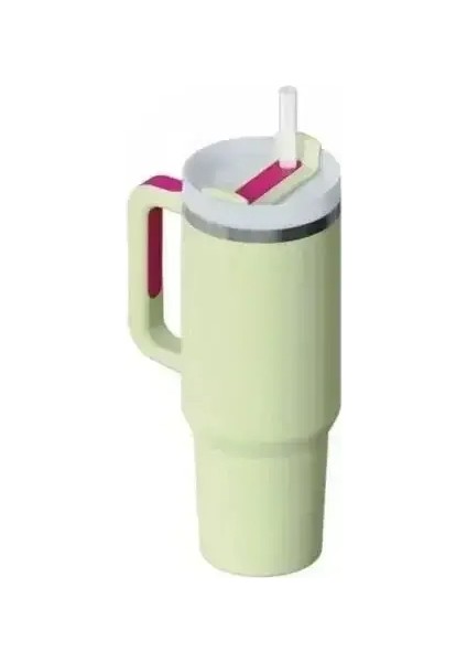40 OZ/1200ML Büyük Kapasiteli Paslanmaz Çelik Su Şişesi, Kapaklı Samanlı Vakum Termos Fincan Seyahat Arabası Kahve Kupası Newcapacity1200MLAçık Yeşil (Yurt Dışından)