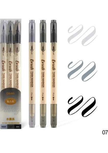 3pcs Ikiz Işaretçi Kalemler Boyama Fırçası Retro Çizim Ince Astar Su Tabanlı Mürekkep Blendable Suluboya Sanat Okulu Malzemeleri 07 (Yurt Dışından)