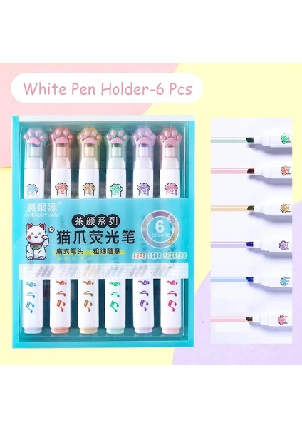 6 Pcs Kawaii Vurgular Pastel Kalem Seti li Işaretler Sevimli Koreli Kırtasiye Çocuk Işaretçi Estetik Ofis Okulu MalzemeleriWhite-Cat Caw-6pcs (Yurt Dışından)