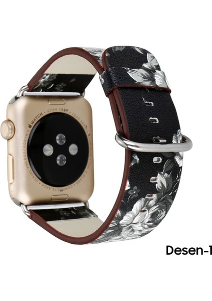 Ally Apple Watch 7-8 41MM 6-5-4 40MM Gül Desenli Pu Deri Kordon Kayış 3-2-1 38MM- - EMY7427-2430 modelleri