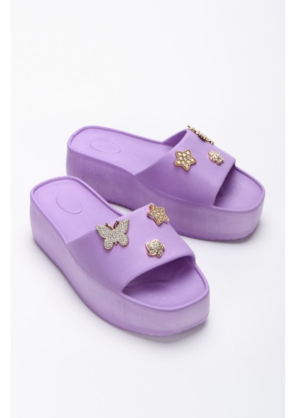 Simi Lila Taşlı Yüksek Taban Platform Eva Plaj Yazlık - Günlük Terlik