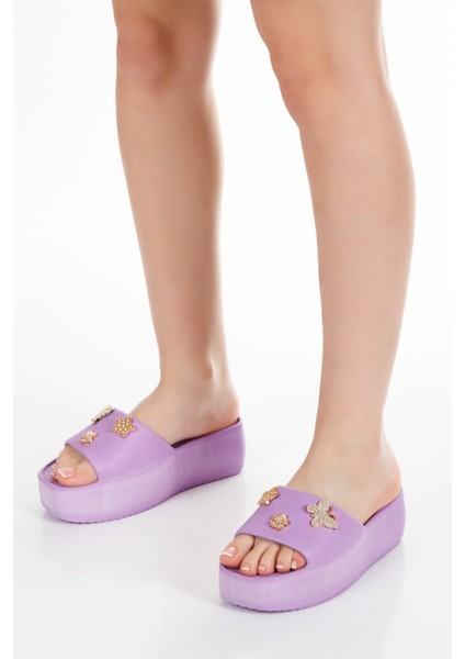 Simi Lila Taşlı Yüksek Taban Platform Eva Plaj Yazlık - Günlük Terlik fiyatları