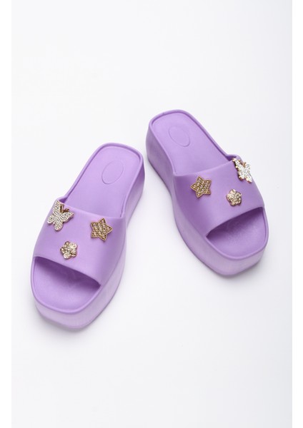 Simi Lila Taşlı Yüksek Taban Platform Eva Plaj Yazlık - Günlük Terlik modelleri