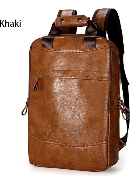 Vintage Su Geçirmez Sırt Çantası Erkekler Lüks Kolej Okul Çantaları Rahat Pu Deri Sırt Çantaları Retro Retro 15.6 Inç Dizüstü Bilgisayar Çantası Mencolor Için: Khaki/boyut: 27X10X43CM (Yurt Dışından)