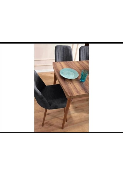 Mutfak Masası Takımı | 6 Kişilik Açılır Masa Sandalye Takımı | Salon Masası Takımı | Yemek Masası Takımı | Masa Takımı - Antrasit