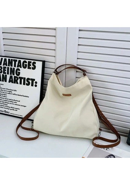 Naylon Çift Kullanımlı Omuz Sırt Çantaları Düz ​​renk Çok Fonksiyonlu Tuval Tote Torba Kova Çantası Büyük Kapasiteli Crossbody Çanta Kızlar: Siyah (Yurt Dışından)