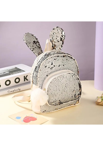 Moda Pullar Sırt Çantası Sevimli Tavşan Kulakları Kızlar Için Okul Çantaları Fermuar Büyük Kapasiteli Omuz Çantası Prenses Anaokulu Renk: Beyaz (Yurt Dışından)