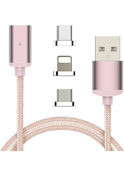 Iphone Type-C Android 3 Başlık Manyetik Şarj USB KABLOSU-(5775) - EMY4085-6316