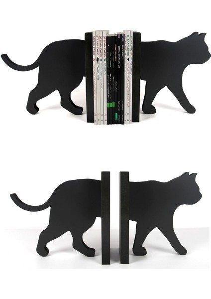 Kedi Figürlü Ahşap Dekoratif Kitap Tutucu 20 cm