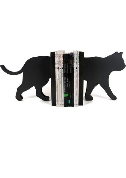 Kedi Figürlü Ahşap Dekoratif Kitap Tutucu 20 cm