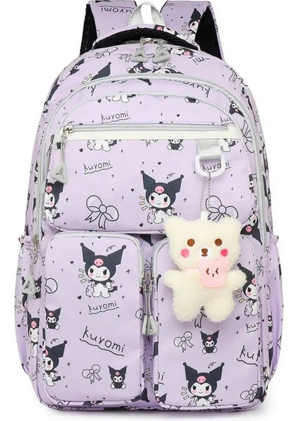 Kawaii Kuromi Backpack Junior Lise Çantası Öğrenci Schoolbag Anime Karikatür Omuz Çantası Kızlar Hediye Rolor: Mor (Yurt Dışından)