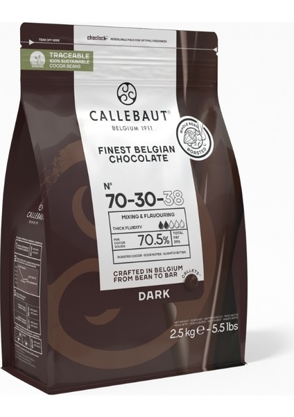 70-30-38 Ekstra Bitter Kuvertür Drop Çikolata 2.5 Kg