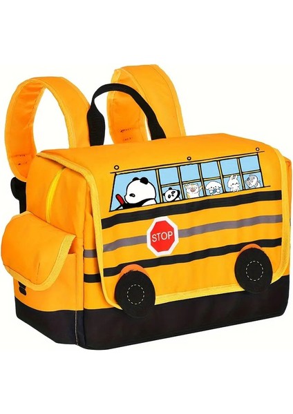 Öğrenci Okulu Çantası Karikatür Okul Otobüs Sırt Çantası Panda Sürücüsü Büyük Kapasiteli Sırt Çantası Su Geçirmez Ayarlanabilir Omuz Askısı El Çantası: Sarı Siyah Pencereler (Yurt Dışından)