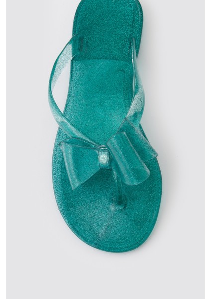 Glorıa Simli Yeşil Bayan Plaj Terliği