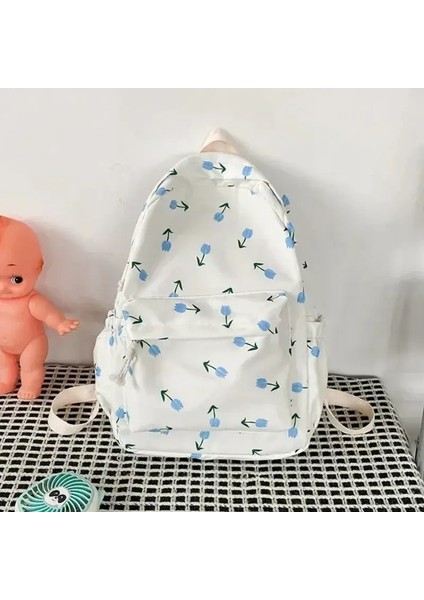 Koreli Öğrenci Okul Sırt Çantası Çiçek Beyaz Okul Çantaları Genç Kızlar Için Sevimli Sırt Çantası Marka Kitap Çantası Naylon Sırt Çantası: Lale/beden: 31X13X40CM (Yurt Dışından)