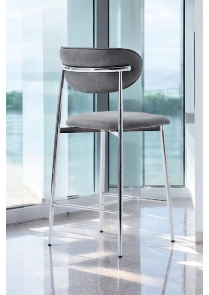 Hanev Serisi Geniş Oturma Alanlı Bar Sandalyesi – Gri Renk, Kromaj Metal Ayaklı fırsatları