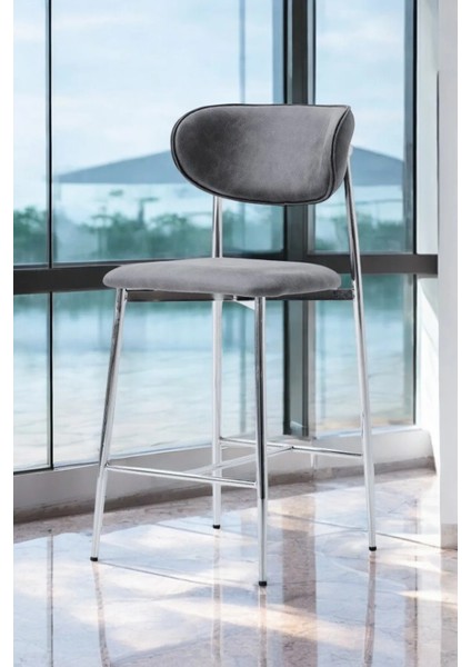 Hanev Serisi Geniş Oturma Alanlı Bar Sandalyesi – Gri Renk, Kromaj Metal Ayaklı indirimleri