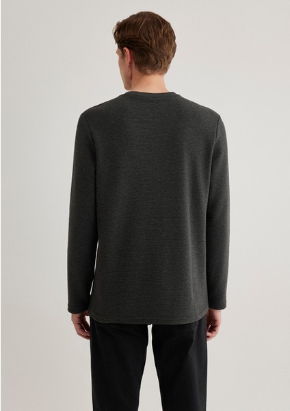 Uzun Kollu Dokulu Antrasit Tişört 064622-26834