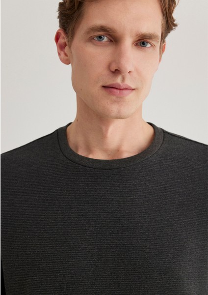 Uzun Kollu Dokulu Antrasit Tişört 064622-26834