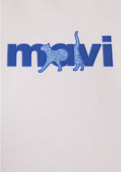 Mavi Kedi Baskılı Beyaz Tişört 1613287-620