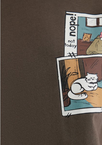 Kedi Baskılı Kahverengi Tişört 1613200-81959