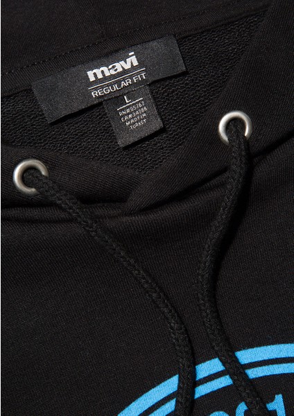Mühür Logo Baskılı Kapüşonlu Siyah Sweatshirt 0611721-900