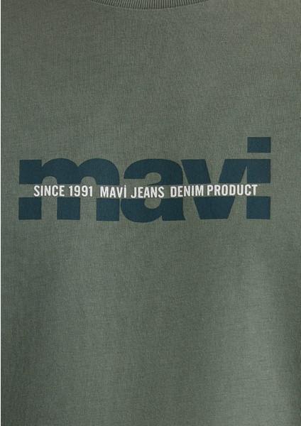 Mavi Logo Baskılı Haki Tişört 0610943-80692