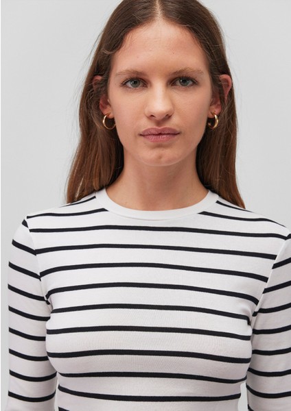 Uzun Kollu Çizgili Crop Basic Tişört 1612822-85407