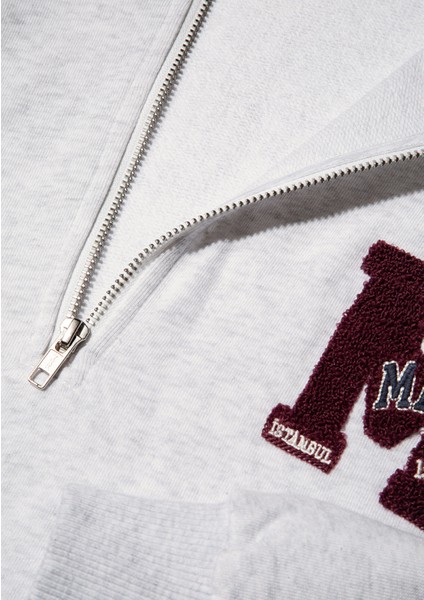 M Patchli Yarı Fermuarlı Gri Sweatshirt 1S10163-85438