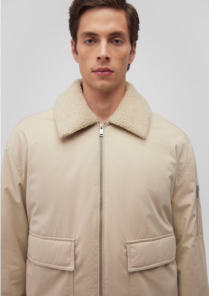 Dik Yaka Bej Bomber Ceket 0110465-86559