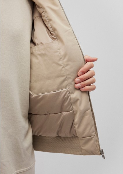 Dik Yaka Bej Bomber Ceket 0110465-86559