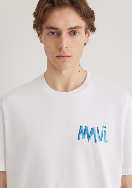 Mavi Baskılı Beyaz Tişört 0612468-620