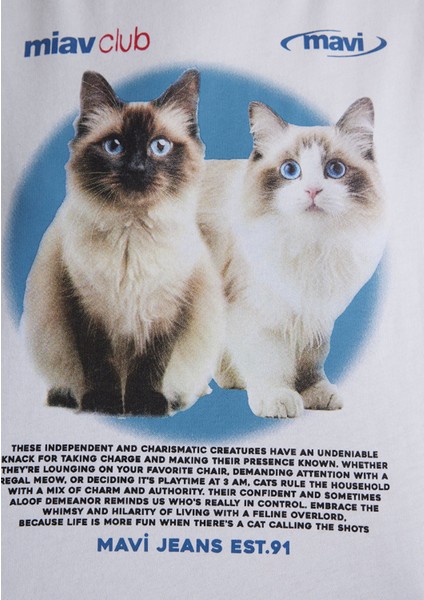 Kedi Baskılı Beyaz Tişört 1613098-620