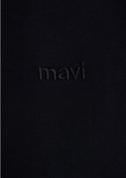 Mavi Nakışlı Siyah Basic Tişört 1613225-900