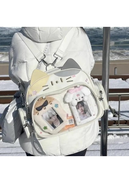 Y2K Kore Kawaii Kedi Lolita Çanta Sevimli Pu Omuz Çantası Kızlar Şeffaf Cep Harajuku Crossbody Bag Kadın Moda Backpackscolor: C (Yurt Dışından)