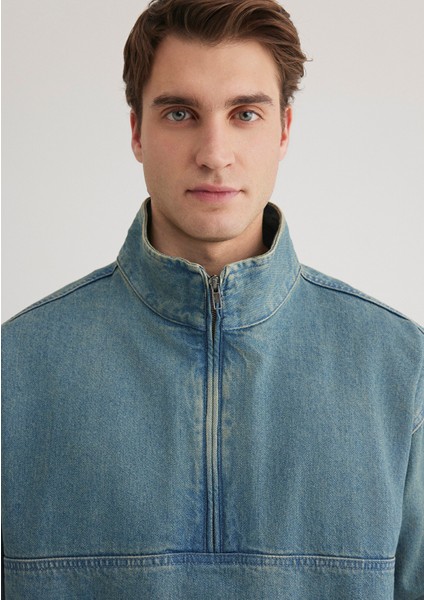 Yarı Fermuarlı Denim Sweatshirt 0211418-18790