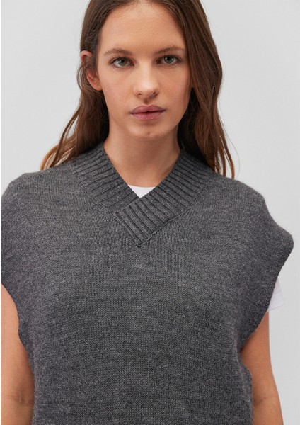 Yün Karışımlı V Yaka Gri Süveter 1710573-83096