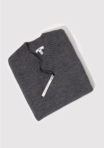 Yün Karışımlı V Yaka Gri Süveter 1710573-83096