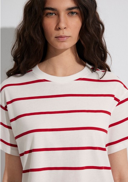 Kırmızı Çizgili Crop Tişört 1612260-86680