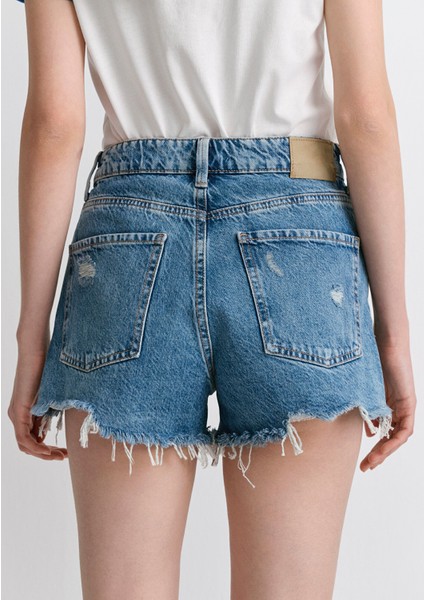 Tyra 90lar Gölgeli Indigo Mavisi Jean Şort 1410011-84398