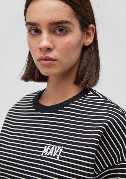 Mavi Logo Baskılı Çizgili Siyah Sweatshirt 1S10100-85143