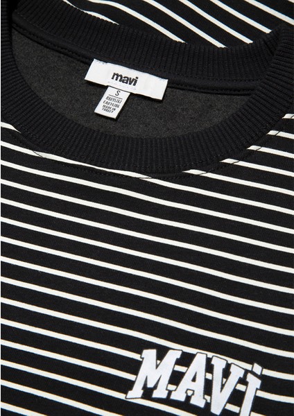 Mavi Logo Baskılı Çizgili Siyah Sweatshirt 1S10100-85143