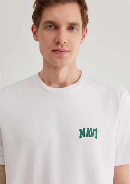Mavi Logo Baskılı Beyaz Tişört 0611714-620