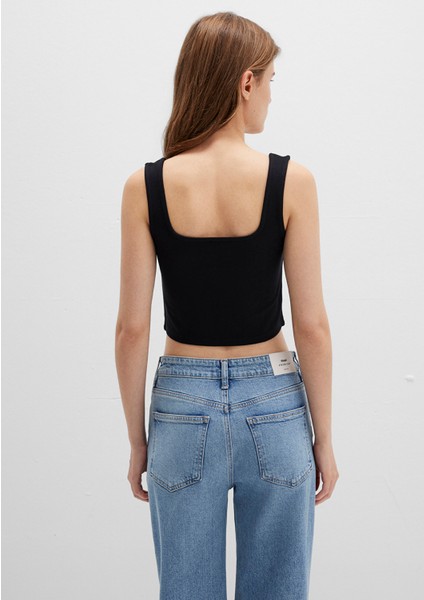 Kare Yaka Siyah Crop Top 1612657-900