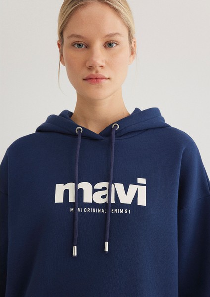 Mavi Logo Baskılı Kapüşonlu Lacivert Sweatshirt 168334-70488
