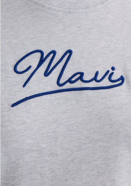 Mavi Nakışlı Gri Tişört 1612421-87033