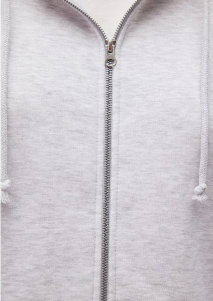 Kapüşonlu Fermuarlı Gri Sweatshirt 1610221-80196